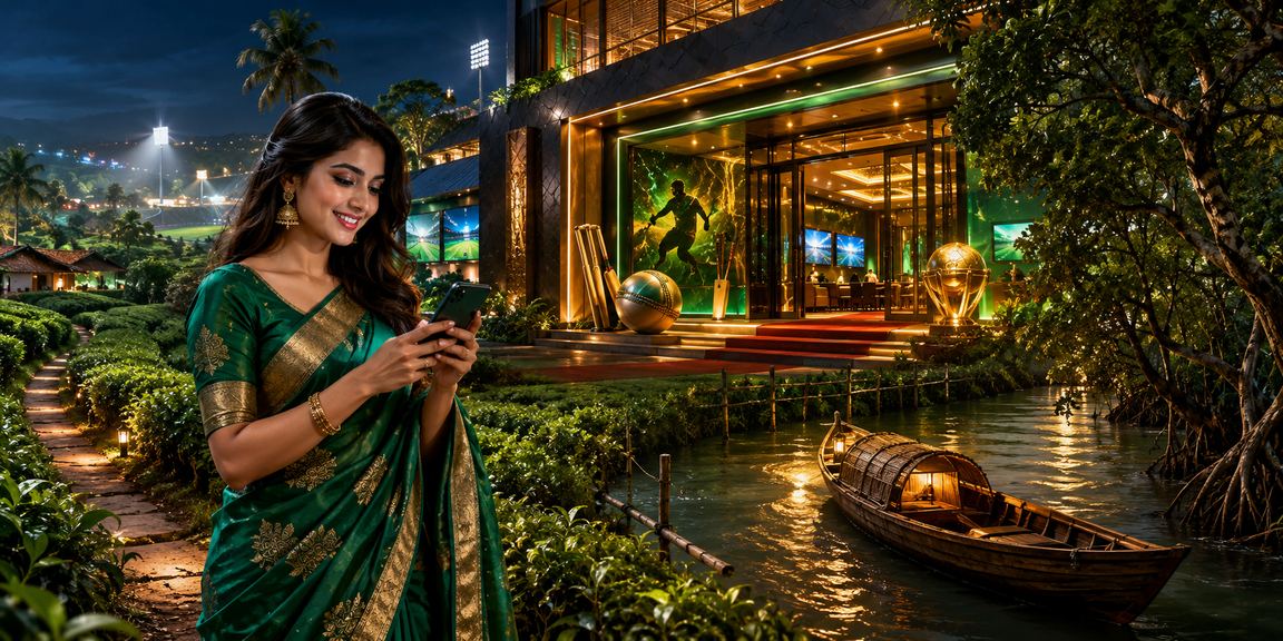 সুন্দরবনের পাশে চা বাগানে বসে মোবাইলে ek9991 ক্যাসিনো গেম উপভোগ করছেন এক খেলোয়াড়